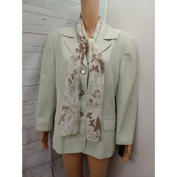 Le Suit Womens Green Blazer Jacket Sz 18 Scarf NWT Career Elegant - Picture 1 of 10